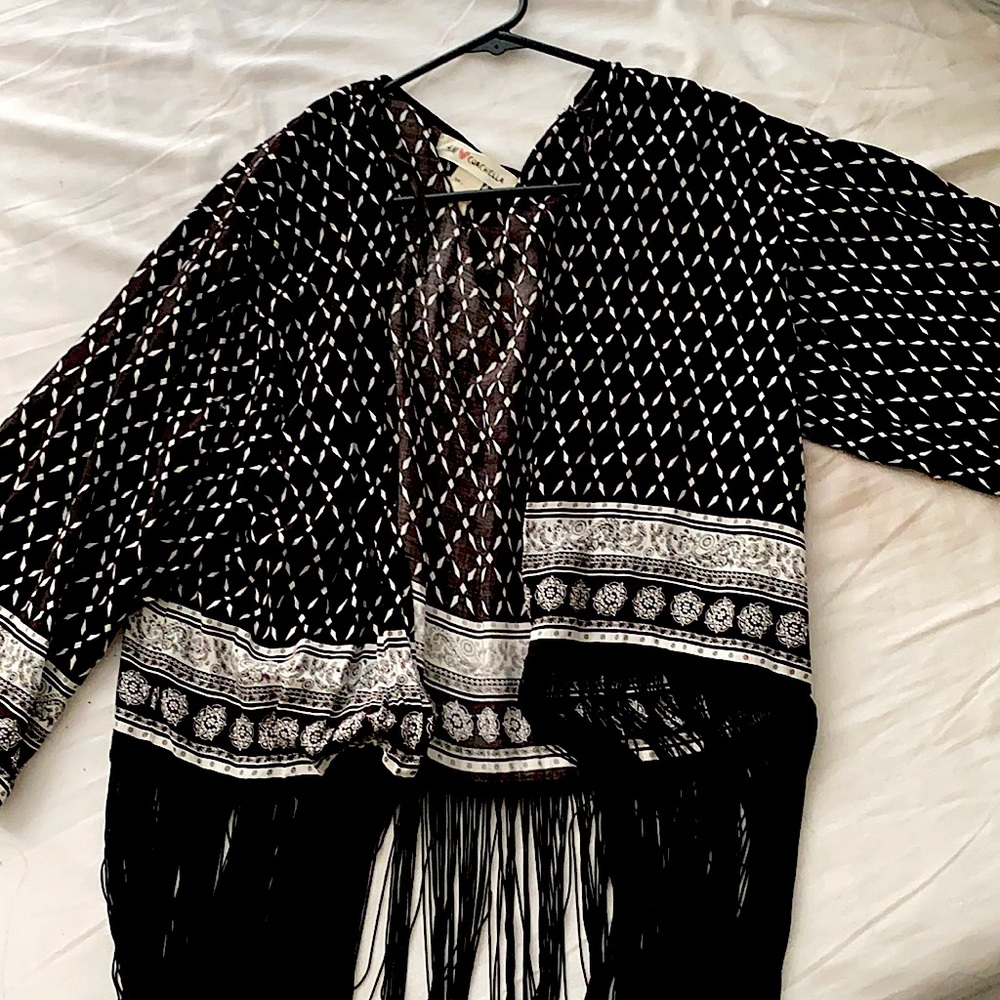 Boho Fringe Open-Front Cardigan